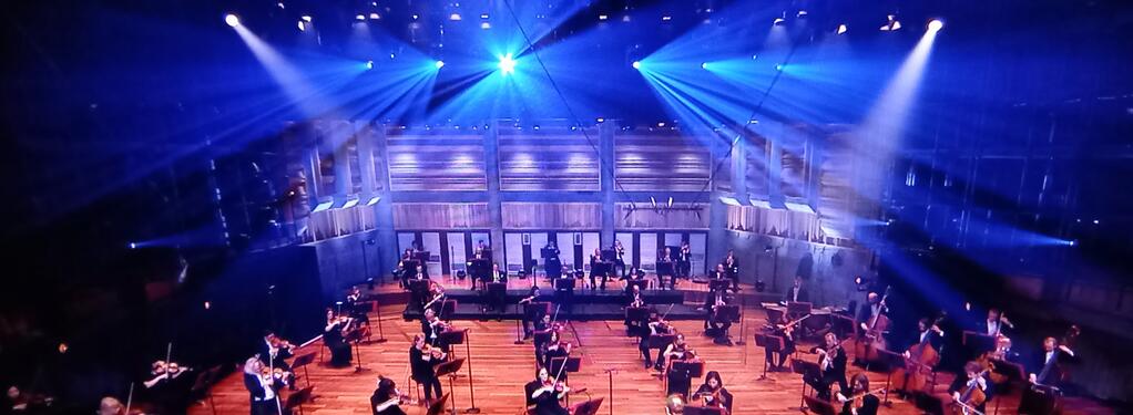 Photograph from Philharmonia at the QEH Mozart and Beethoven - lighting design by Marty Langthorne
