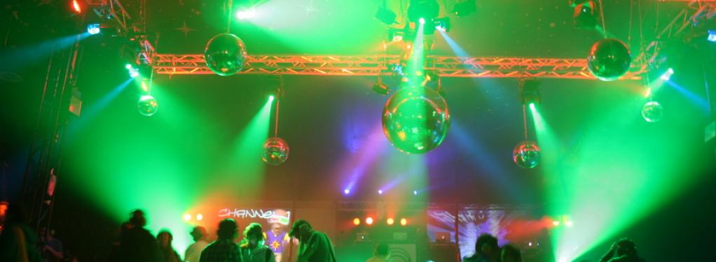 Photograph from Glastonbury Silent DiscoTent - lighting design by Andy Webb