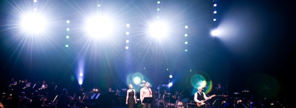 Photograph from Dave Dobbyn with the CSO - lighting design by Brendan Albrey