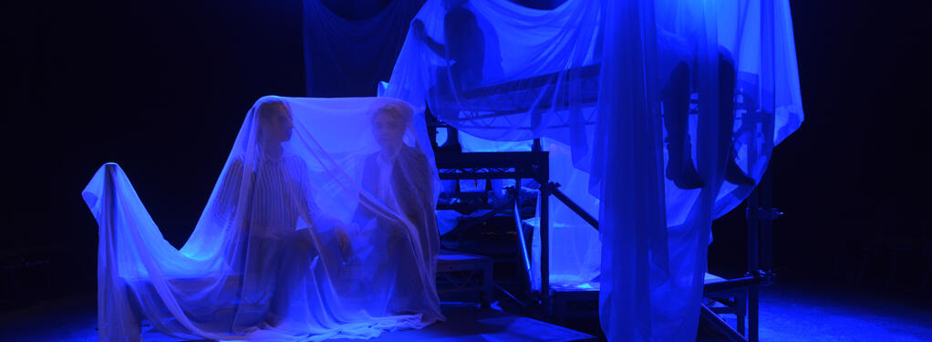 Photograph from I'm Afraid Of Amerikans - lighting design by Harry Owen