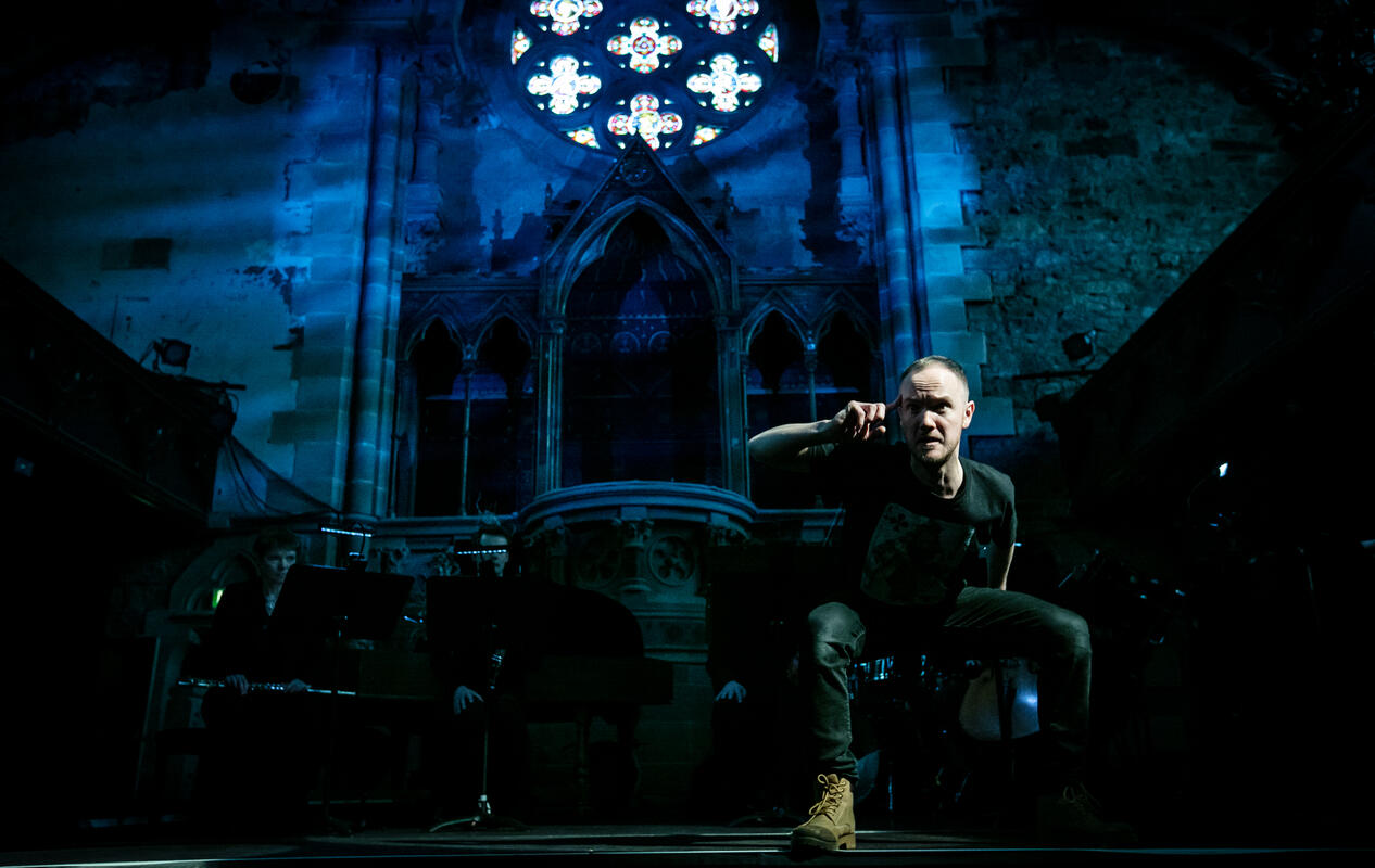 Photograph from 8 Songs for a Mad King - lighting design by Simon Hayes