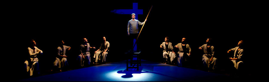Photograph from Curlew River - lighting design by Jake Wiltshire