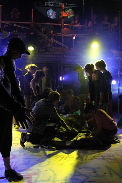 Photograph from Romeo and Juliet - Streetdance - lighting design by Andy Webb