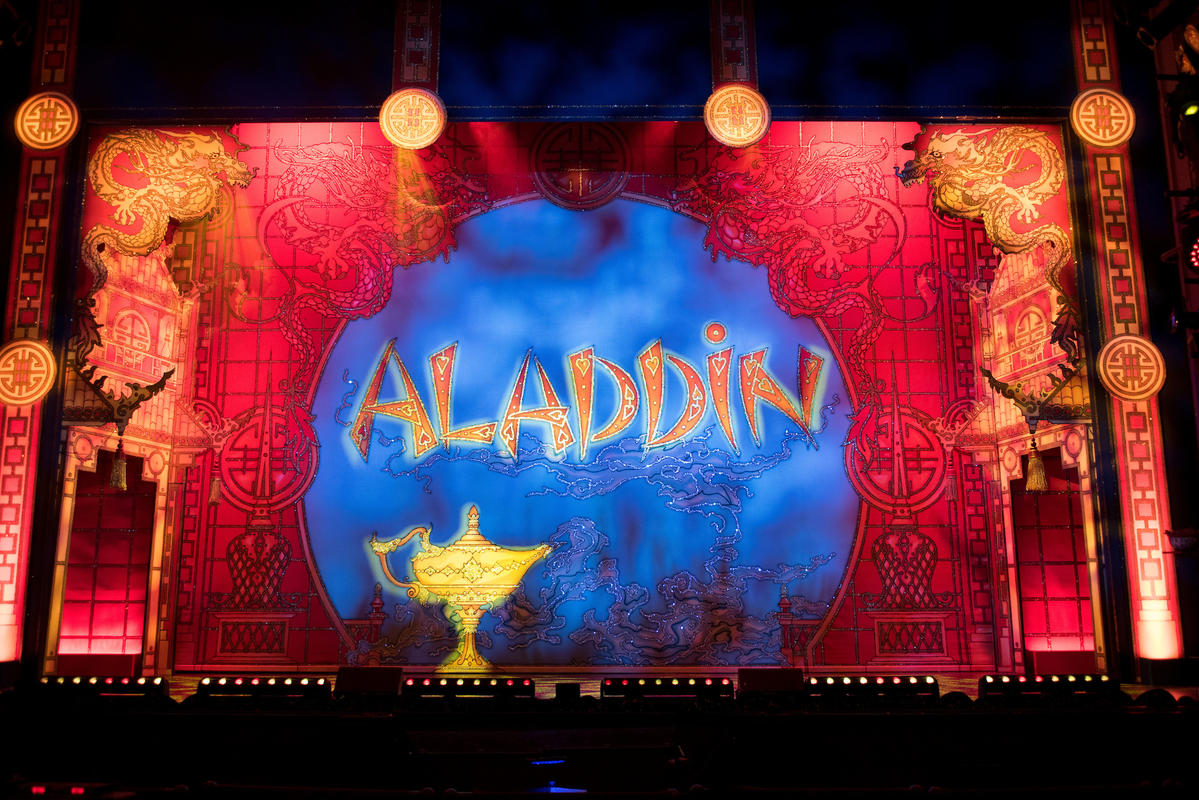 Photograph from Aladdin - lighting design by Matthew Clutterham