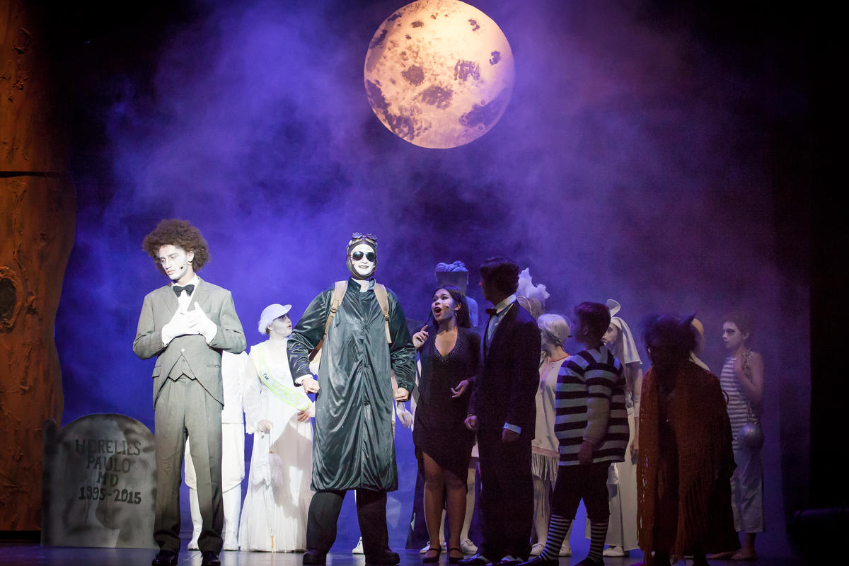 Photograph from The Addams Family - lighting design by David Manson