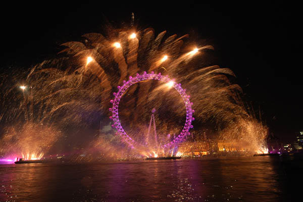 Photograph from New Years Eve at the London Eye - lighting design by Durham Marenghi