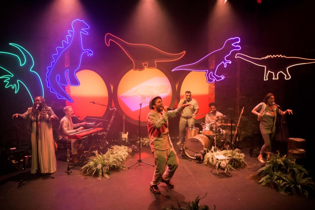 Photograph from The Colour of Dinosaurs - lighting design by Chris Swain
