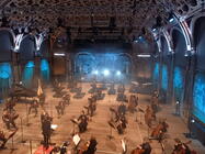 Photograph from Philharmonia Session 6 - Orchestra Unwrapped - lighting design by Marty Langthorne