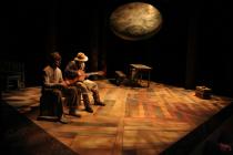 Photograph from Barbarians - lighting design by Charlie Lucas